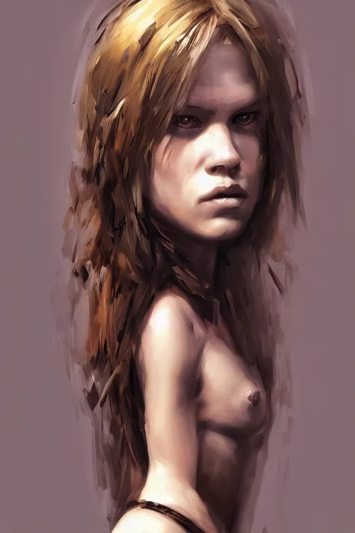 Image similar to head and legs portrait of a barbarian female, ultra sharp, very detailed, high quality focus by wlop