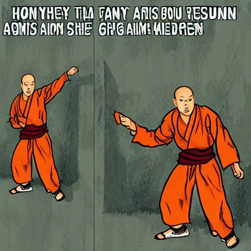 Image similar to shaolin monk putting on an army uniform and saying I\'m ready in a speech bubble