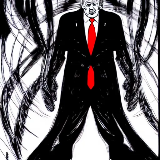 Image similar to Donald Trump looking sinister, by Tsutomu Nihei, highly detailed