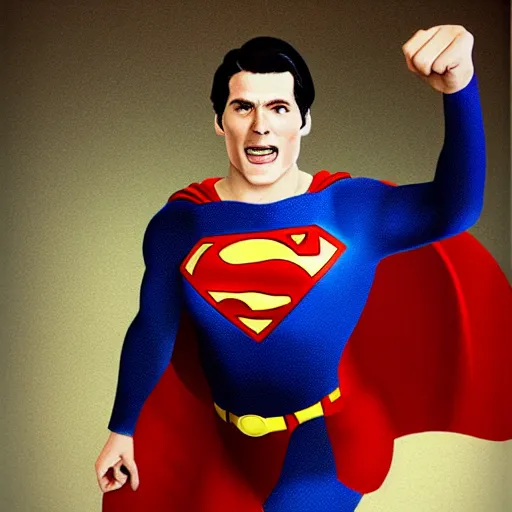 Prompt: Superman >yelling<<<< screaming! , body swelling about to explode, distress, mania