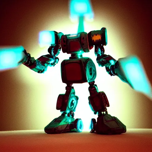 Image similar to a mecha robot inside a Greek temple comicbook, bioluminescence, turquoise, defocus