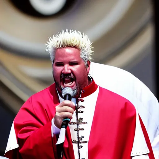 Prompt: guy fieri dressed as the pope, giving a speech in front of millions