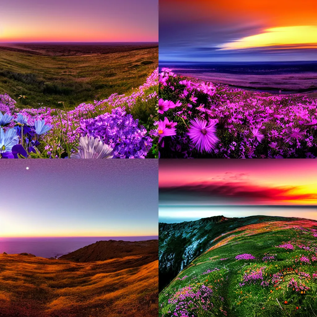 Prompt: edge of the world, sureal, panoramic, dusk, cosmos, vibrant