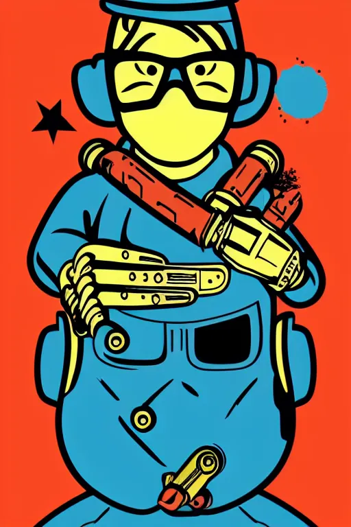 Image similar to fallout 7 6 retro futurist illustration art by butcher billy, sticker, colorful, illustration, highly detailed, simple, smooth and clean vector curves, no jagged lines, vector art, smooth andy warhol style