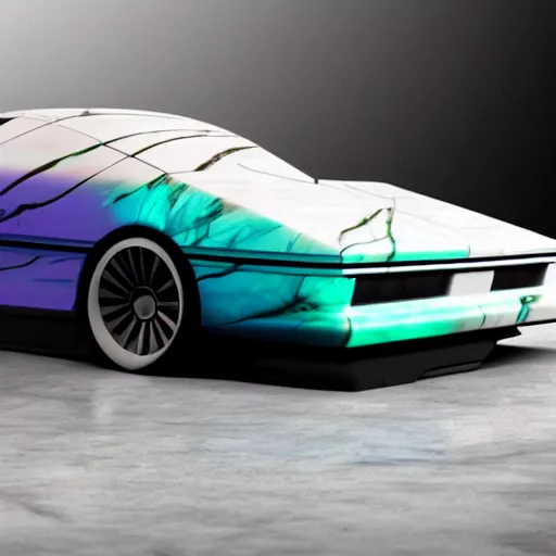 Image similar to vaporwave style car made from marble, concept