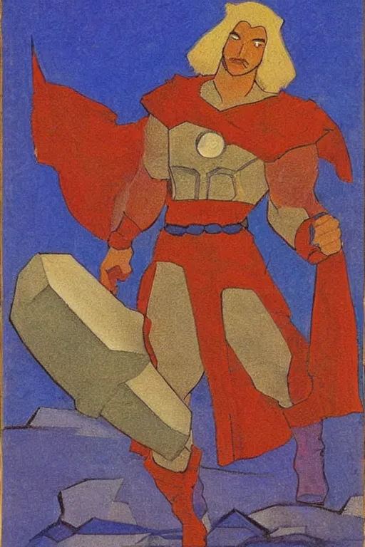 Image similar to thor, marvel, artwork by nicholas roerich,