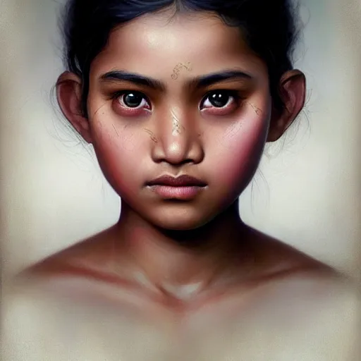 Prompt: beautiful young assamese bihu girl portrait by artgerm and tom bagshaw ; trending on artstation ; award winning, cinematic natural dramatic lighting, studio photography by annie leibovitz