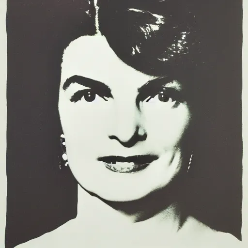Image similar to individual silk screen portrait of jacqueline kennedy by andy warhol