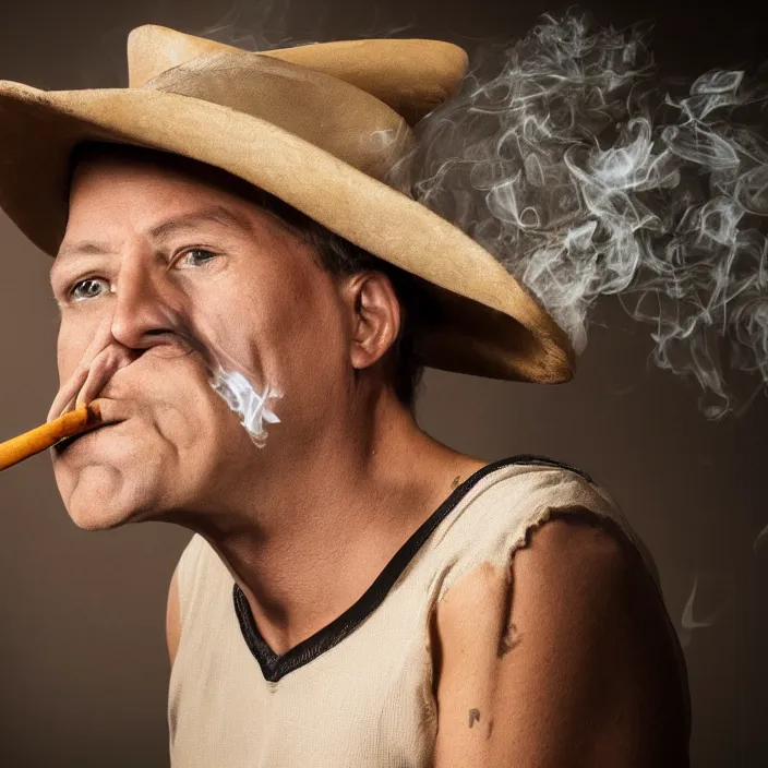 Prompt: portrait of speedy gonzales smoking and staring at you angrily, studio photo, spot lighting, strong facial expression, very detailed