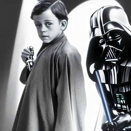 Image similar to film still of young alec guiness and young sebastian shaw as jedis in new star wars movie, dramatic lighting, highly detailed face, kodak film, wide angle shot,