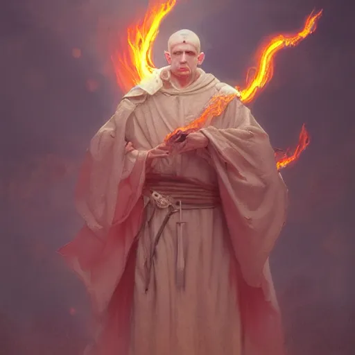 Prompt: ram horned catholic monk like half-lamb brings fire down from the sky, medieval style, trending on artstation, highly detailed, digital painting, volumetric light, concept art, sharp focus, illustration, art by greg rutkowski and alphonse mucha