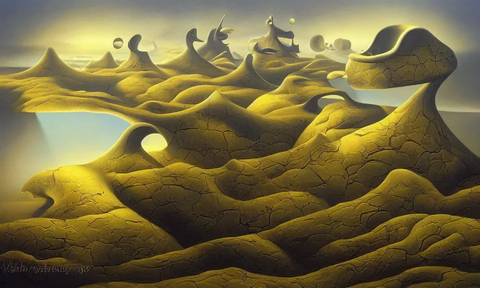 Prompt: A surrealist painting of a gergerherhethtyyjyjtyj by Vladimir Kush, oil paiting trending on artstation