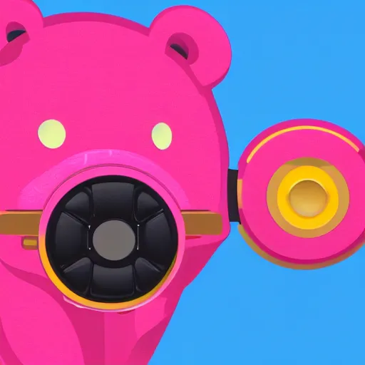 Image similar to iconic vector logo of cute cuddly pink bear with a podcast microphone, melodic, headphones, music, streaming, dreamy, isometric, adorable, octane render, golden ratio, 4k UHD, iconic design