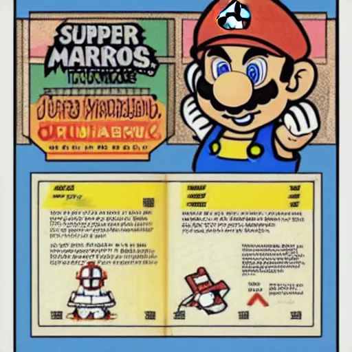 Prompt: Super Mario Bros. 77 instruction manual