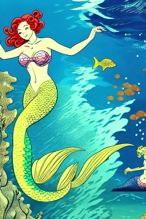 Prompt: mermaid, under the sea, scenery wallpaper aesthetic, beautiful, cinematic, dramatic, super detailed and intricate, hyper realistic, 4 k render, by darwyn cooke, by kentaro miura, by koson ohara, by hasui kawase, by satoshi kon