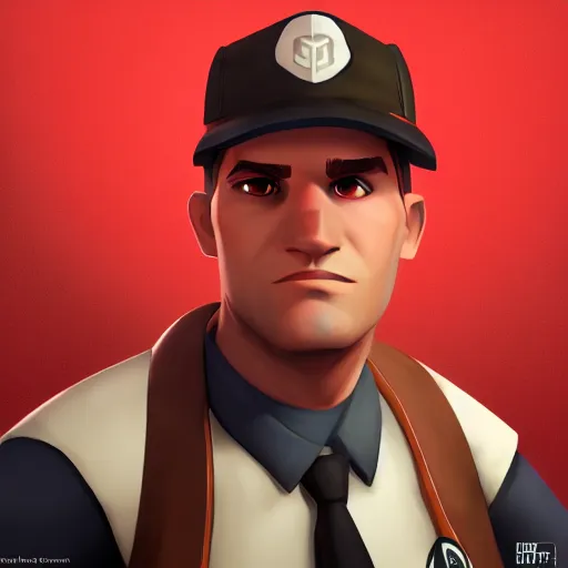 Image similar to portrait of Scout from Team Fortress 2, unreal engine 5, trending on art station, by Valve