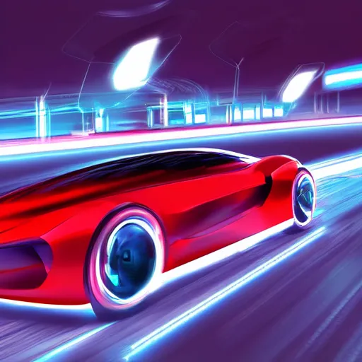 Image similar to concept car, digital art, 3d render, fast, motion blur, neon