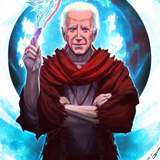 Image similar to anime portrait of Joe biden as a shaman yedi using dark force to eliminate trump as an anime antagonist by Stanley Artgerm Lau, WLOP, Rossdraws, James Jean, Andrei Riabovitchev, Marc Simonetti, and Sakimichan, trending on artstation