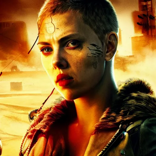 Image similar to Fury Road sandstorm scarlett johansson after a bad mission in Cyberpunk 2077. CP2077. 3840 x 2160