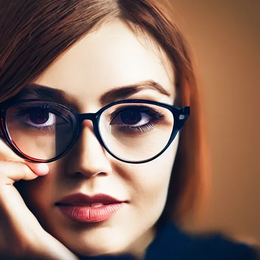 Prompt: woman with translucent eyeglass frames