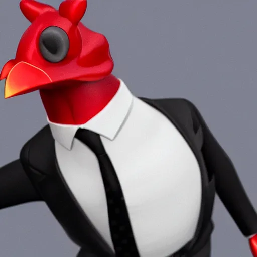 Image similar to a closeup shot of an antropomorphic chicken wearing a suit, photorealistic