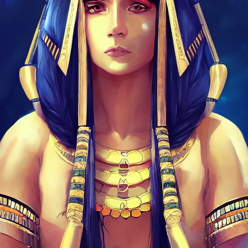 Prompt: a portrait of queen cleopatra turned half mummy, by tite kubo and guweiz, manga cover, incredible quality, trending on artstation