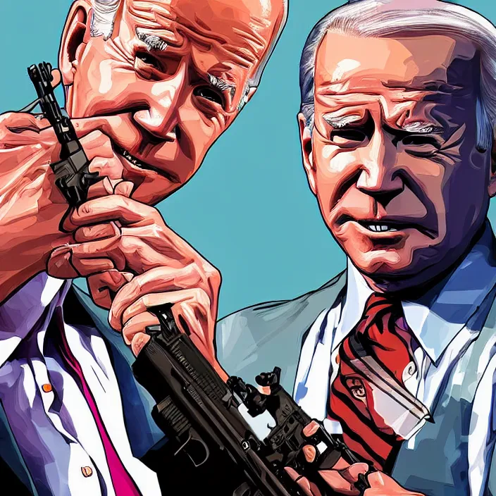 Prompt: GTA Cover art, with Joe Biden, Art by Stephen Bliss