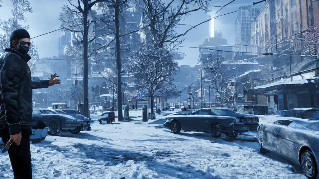 Prompt: Screenshot from Watchdogs, winter