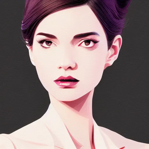 Prompt: aristocrat young female in black tuxedo, scornful, disdainful, muted colors, matte print, pastel colors, 2d, ultra highly detailed, smooth, sharp focus, digital art, digital painting, fan art, elegant, artstation, head is centered, by Ilya Kuvshinov