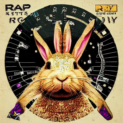 Prompt: rap album cover featuring a blinged out rabbit