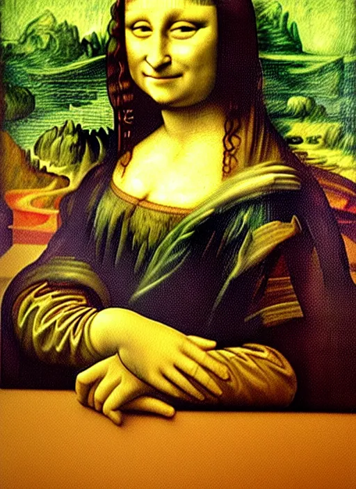 Image similar to lifelike oil painting portrait of mona lisa by van gogh