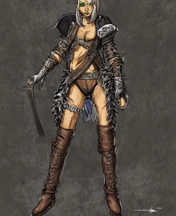 Image similar to humanoid catfolk rogue, wearing leather armor, magic the gathering, fantasy
