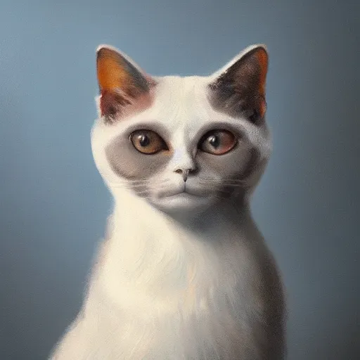 Image similar to a beautiful cat, aesthetic, oil painting, pale colors, high detail, 8 k, wide angle, octane render, trending on artstation,
