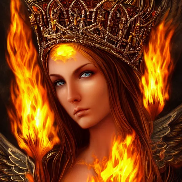 Image similar to perfectly centered close up portrait, goddess of fire, perfect human female specimen, candid photography, by anne stokes, highly detailed