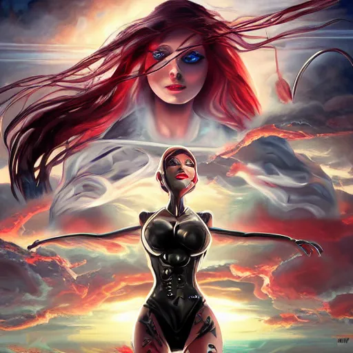 Image similar to now i have become death, the destroyer of worlds, artwork by artgerm, 4 k resolution, landscape by roy lichtenstein, art by yohann schepacz