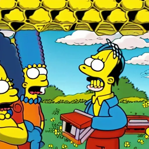 Prompt: Dogs with Bees in Their Mouths and When They Bark They Shoot Bees at You, Still from The Simpsons