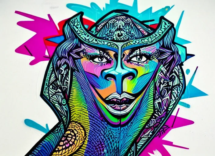 Image similar to epic graffiti art stencil illustration, intricate detail, vivid pastel colors, clean lines