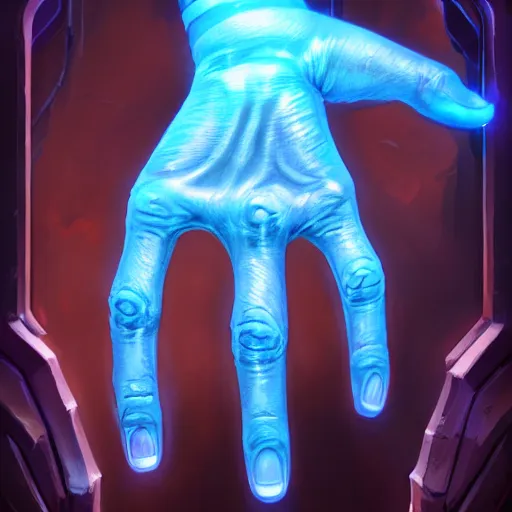 Image similar to transparent glowing hands with fingers, hands, fingers, fingers, fingers, fingers, fingers, hands, hands, hands, hands, glowing fingers, blue theme, bright art masterpiece artstation. 8 k, sharp high quality artwork in style of jose daniel cabrera pena and greg rutkowski, concept art by tooth wu, blizzard warcraft artwork, hearthstone card game artwork, human anatomy