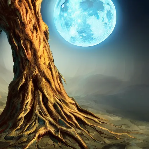 Image similar to giant tree on the moon, artstation, detailed, digital art