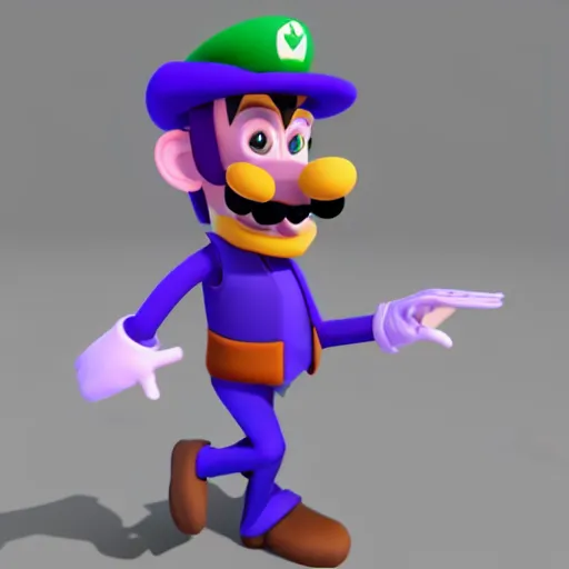 Image similar to low polygon render of waluigi on a white background, isometric 3 d, ultra hd.