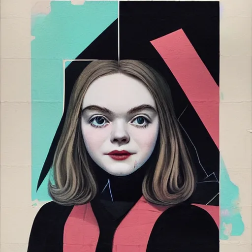 Image similar to Elle Fanning in 60s ad picture by Sachin Teng, asymmetrical, dark vibes, Realistic Painting , Organic painting, Matte Painting, geometric shapes, hard edges, graffiti, street art:2 by Sachin Teng:4