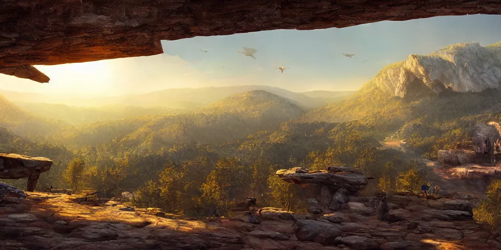 Image similar to but not only that : let freedom ring from stone mountain of georgia. let freedom ring from lookout mountain of tennessee. ultrafine highly detailed hyper colorful illustration, sharp focus, rozalski, craig mullins, unreal engine highly rendered, global illumination, radiant light, intricate and detailed environment