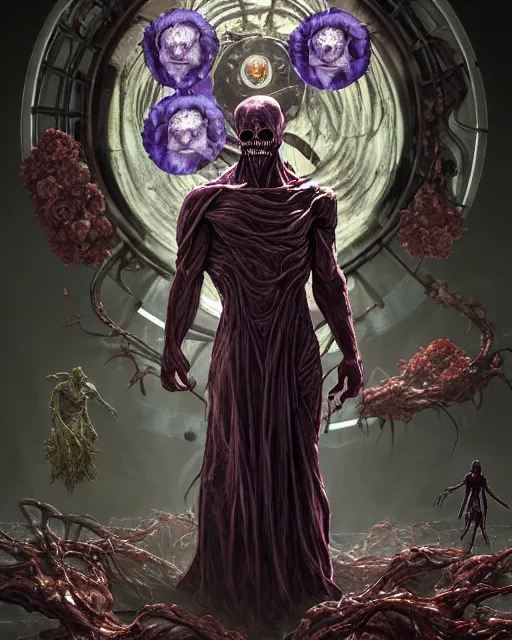 Prompt: the platonic ideal of flowers, rotting, insects and praying of cletus kasady ultimate carnage thanos dementor doctor manhattan chtulu nazgul bioshock davinci, artstation, detailed, intricate, hyperrealism, intense, scary, decay, dmt, art by brock hofer and artgerm and greg rutkowski and alphonse mucha