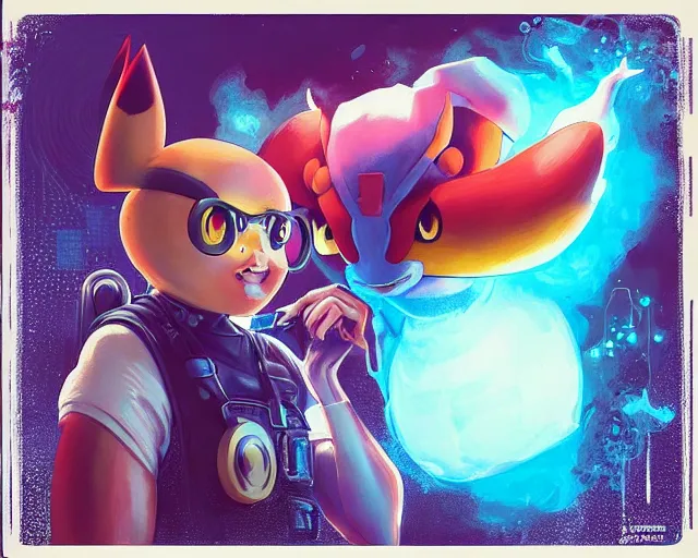 Image similar to lofi BioPunk Pokemon Pikachu portrait Pixar style by Tristan Eaton_Stanley Artgerm and Tom Bagshaw,