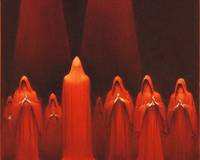 Image similar to devotion to the scarlet woman, priestess in a conical hat, coronation, ritual, sacrament, by francis bacon, beksinski, bosch, mystical redscale photography, opulence, luxury, maximalism.