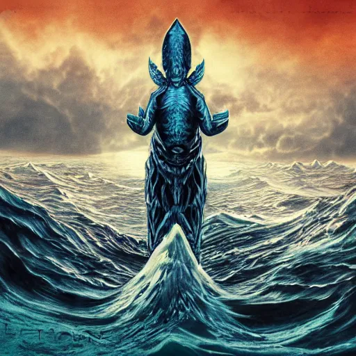 Image similar to leviathan rises up, album art, cover art, poster