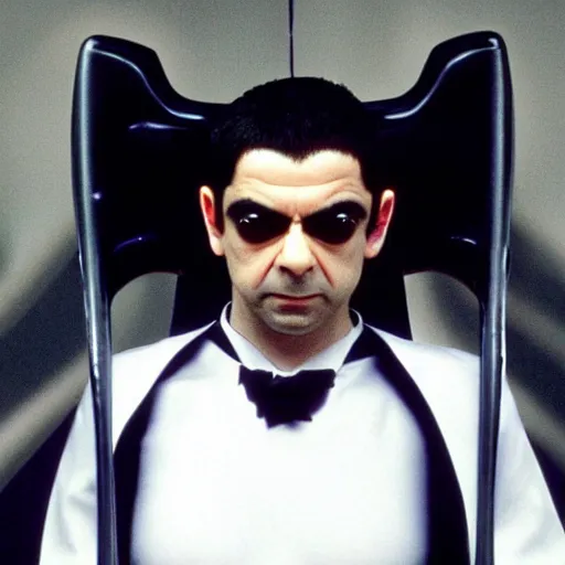 Prompt: rowan atkinson as neo from the matrix