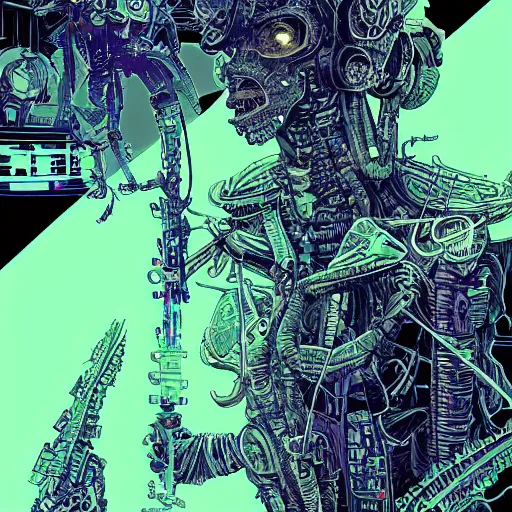 Prompt: cannabis, scifi, post-apocalyptic, grim, cyberpunk, detailed linework, colourful tones, cinematic, psychedelic, black paper, tarot card, highly detailed, ink illustration, manga by tsutomu nihei, manga style, artstation, 8k