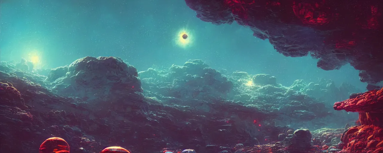 Prompt: ” rocky asteroid floating in space, [ cinematic, detailed, epic, widescreen, opening, establishing, mattepainting, photorealistic, realistic textures, octane render, art by paul lehr ] ”