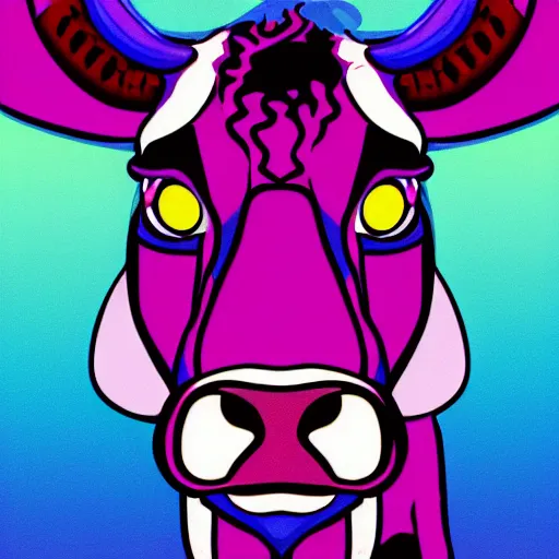 Prompt: synthwave chromatic cow face, detailed face, sharp focus